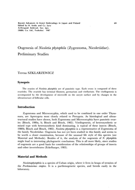 Oogenesis of Nicoletia Phytophila (Zygentoma, Nicoletiidae)