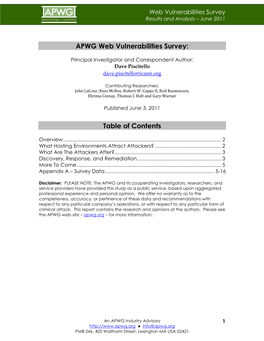 APWG Web Vulnerabilities Survey