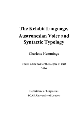 The Kelabit Language, Austronesian Voice and Syntactic Typology