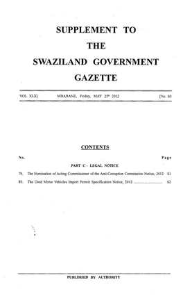 Supplement to the Swaziland Government Gazette