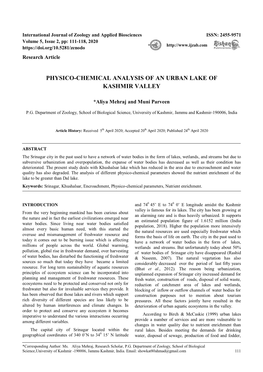 Physico-Chemical Analysis of an Urban Lake of Kashmir Valley