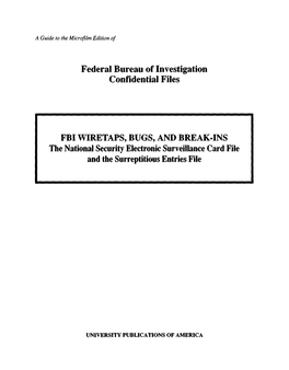 Federal Bureau of Investigation Confidential Files the National