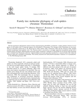 Family Ties: Molecular Phylogeny of Crab Spiders (Araneae: Thomisidae)