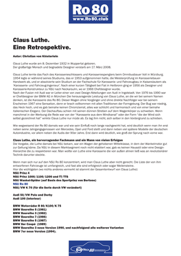 Claus Luthe. Eine Retrospektive