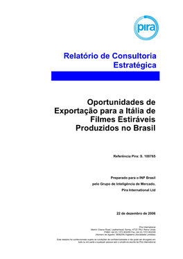 Relatório De Consultoria Estratégica Oportunidades De Exportação Para