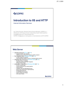 Introduction to IIS and HTTP Internet Information Services
