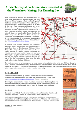 A Brief History of the Bus Services Recreated at the Warminster Vintage Bus Running Days