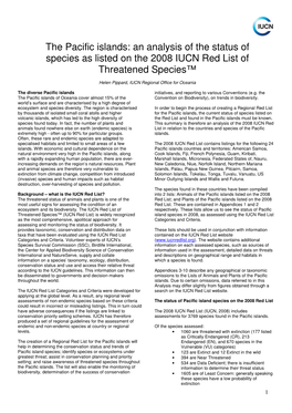 The Pacific Islands: an Analysis of the Status of Species As Listed on the 2008 IUCN Red List of Threatened Species™