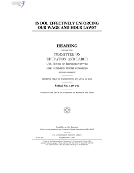 Is Dol Effectively Enforcing Our Wage and Hour Laws?