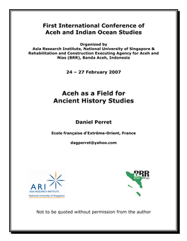 Aceh As a Field for Ancient History Studies