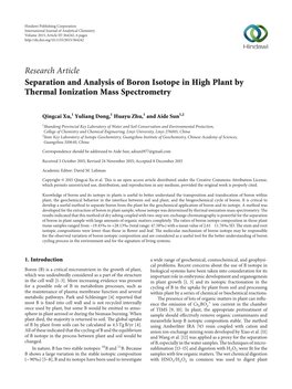 Separation and Analysis of Boron Isotope in High Plant by Thermal Ionization Mass Spectrometry