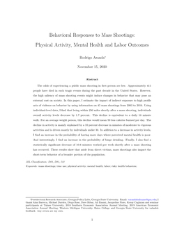 Behavioral Responses to Mass Shootings: Physical Activity, Mental Health and Labor Outcomes