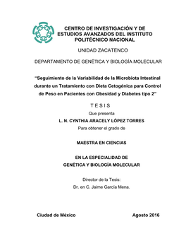 Centro De Investigación Y De Estudios Avanzados Del Instituto Politécnico Nacional Unidad Zacatenco T E S