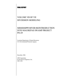 Volume Vii of Vii Diversion Modeling Mississippi River Reintroduction Into