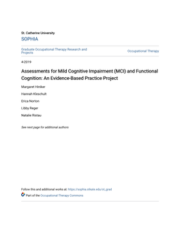 Assessments for Mild Cognitive Impairment (MCI) and Functional Cognition: an Evidence-Based Practice Project