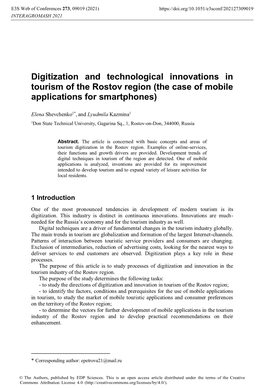 Digitization and Technological Innovations in Tourism of the Rostov Region (The Case of Mobile Applications for Smartphones)