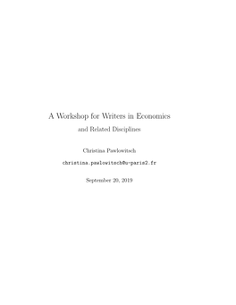 A Workshop for Writers in Economics and Related Disciplines
