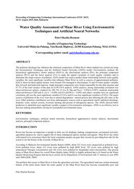 Water Quality Assessment of Muar River Using Environmetric Techniques and Artificial Neural Networks