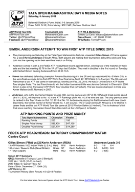 Simon, Anderson Attempt to Win First Atp Title Since 2015 Atp Ranking Points and Prize Money Fedex Atp Head2heads