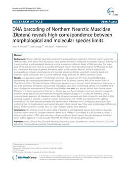 Diptera) Reveals High Correspondence Between Morphological and Molecular Species Limits Anaïs K Renaud1,2†, Jade Savage2*† and Sarah J Adamowicz3