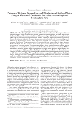 Patterns of Richness, Composition, and Distribution of Sphingid Moths Along an Elevational Gradient in the Andes-Amazon Region of Southeastern Peru