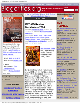 Blogcritics.Org: DVD/CD Review: Metalmania 2004