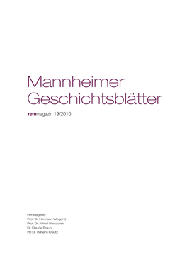 Mannheimer Geschichtsblätter Remmagazin 19/2010