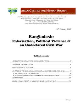 Bangladesh: Polarisation, Political Violence & an Undeclared Civil War