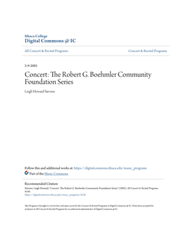 The Robert G. Boehmler Community Foundation Series Leigh Howard Stevens