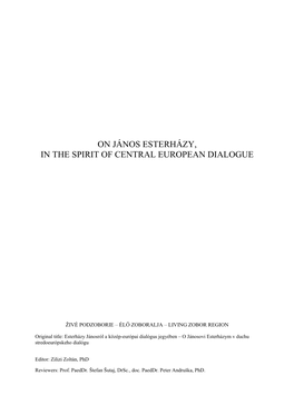 On János Esterházy, in the Spirit of Central European Dialogue