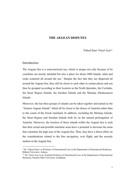 THE AEGEAN DISPUTES Introduction