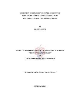 Christian Discipleship As Power Encounter with South Korean Indigenous Leaders: an Intercultural Theological Study