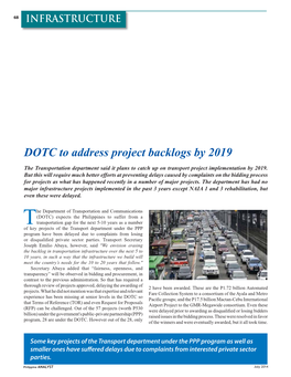 DOTC to Address Project Backlogs by 2019