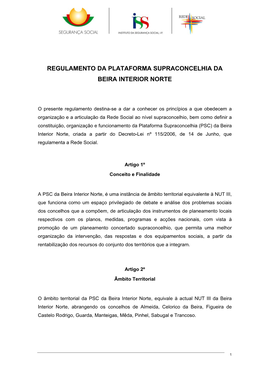 Regulamento Interno Da Plataforma Supraconcelhia Da Beira Interior