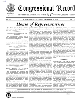 Congressional Record United States Th of America PROCEEDINGS and DEBATES of the 114 CONGRESS, SECOND SESSION