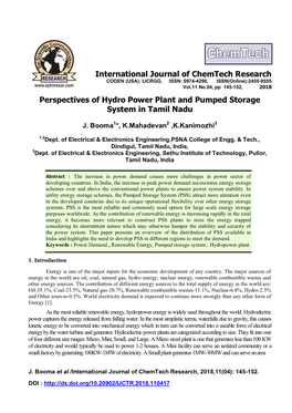 Perspectives of Hydro Power Plant and Pumped Storage System in Tamil Nadu