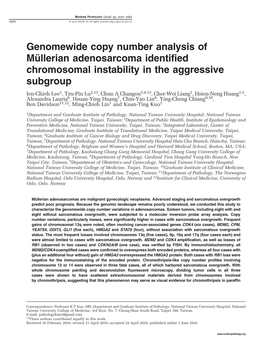 Genomewide Copy Number Analysis of Müllerian Adenosarcoma Identified