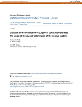 Evolution of the Schistosomes (Digenea: Schistosomatoidea): the Origin of Dioecy and Colonization of the Venous System