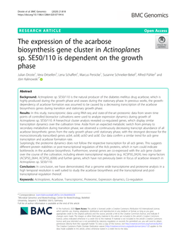 The Expression of the Acarbose Biosynthesis Gene Cluster in Actinoplanes Sp