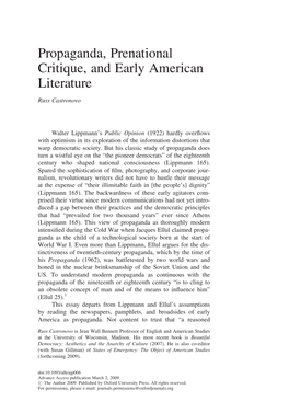 Propaganda, Prenational Critique, and Early American Literature