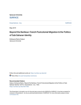 French Postcolonial Migration & the Politics of Sub-Saharan Identity