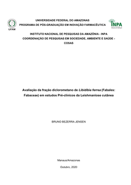 Avaliação Da Fração Diclorometano De Libidibia Ferrea (Fabales: Fabaceae) Em Estudos Pré-Clínicos Da Leishmaniose Cutânea