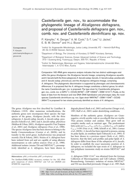 Castellaniella Gen. Nov., to Accommodate the Phylogenetic Lineage of Alcaligenes Defragrans, and Proposal of Castellaniella Defragrans Gen