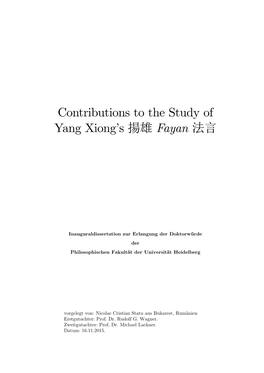 Contributions to the Study of Yang Xiong's 揚雄fayan 法言