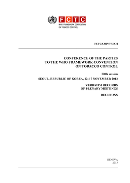 Conference of the Parties to the Who Framework Convention on Tobacco Control