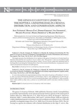 Insecta: Trichoptera: LIMNEPHILIDAE) in CROATIA: Distribution and CONSERVATION ASPECTS