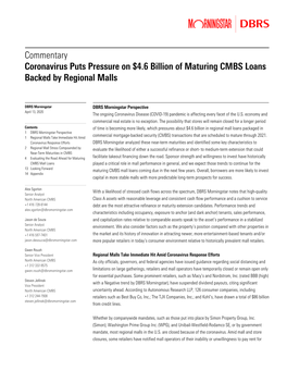 Commentary Coronavirus Puts Pressure on $4.6 Billion of Maturing CMBS Loans Backed by Regional Malls