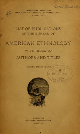 American Ethnology with Index to Authors and Titles