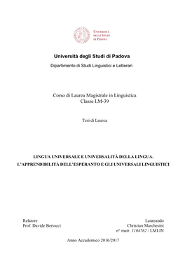 Corso Di Laurea Magistrale in Linguistica Classe LM-39