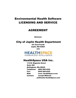 Environmental Health Software LICENSING and SERVICE